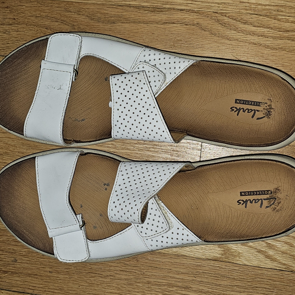 White Clarks Slide Sandals